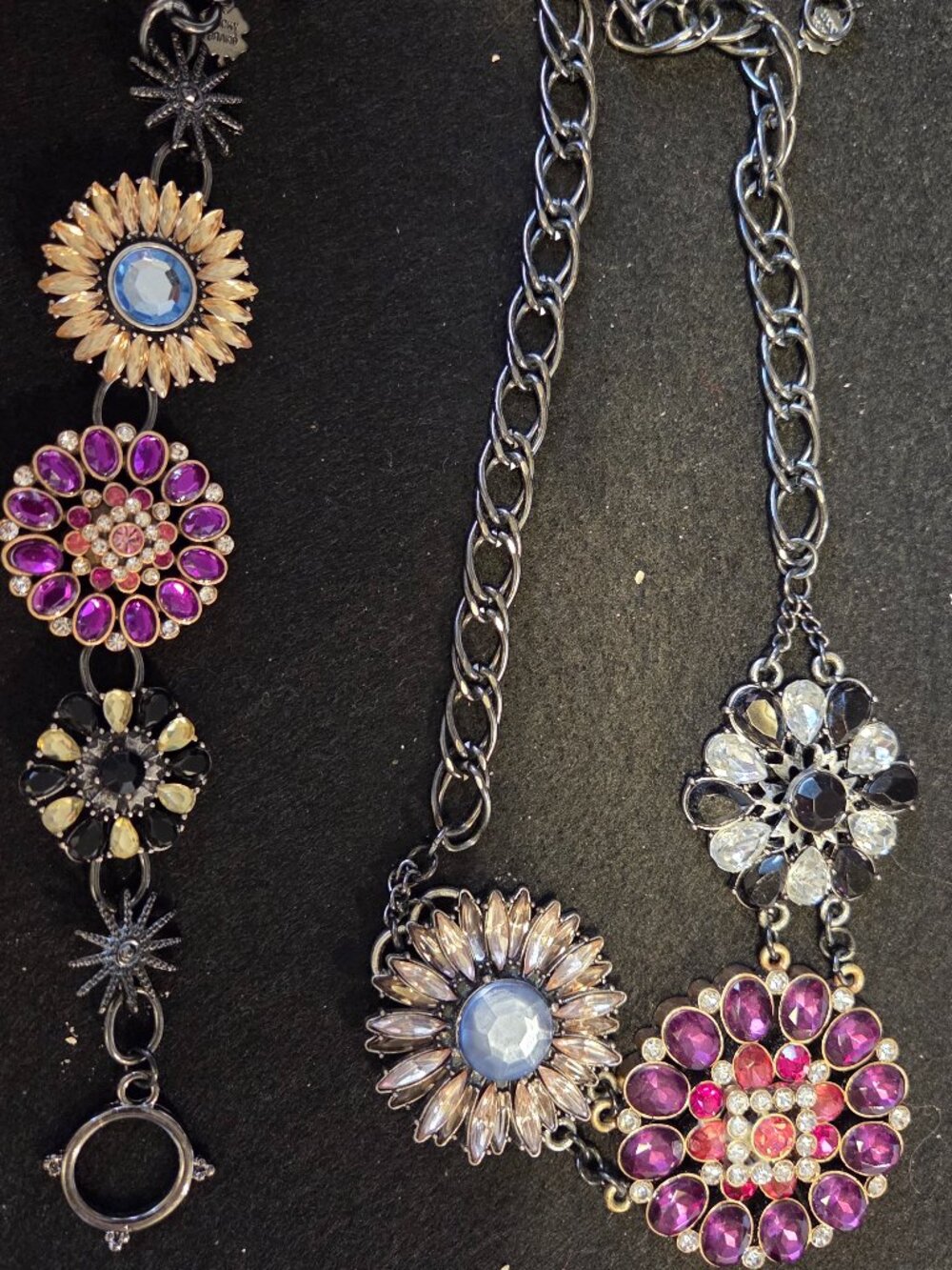 Vintage 90s Set: Lucky Brand necklace rhinestone chunky bib & Bracelet